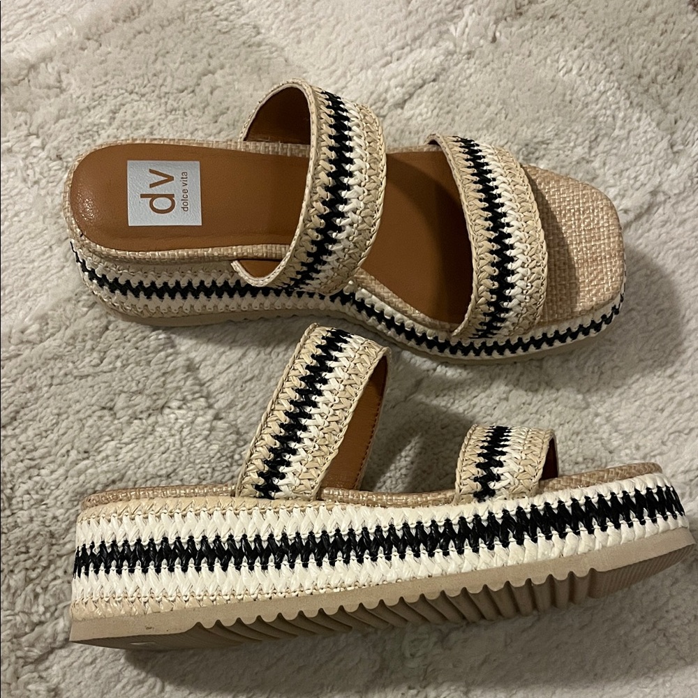 DV by Dolce Vita Cream and Black Platform Sandals